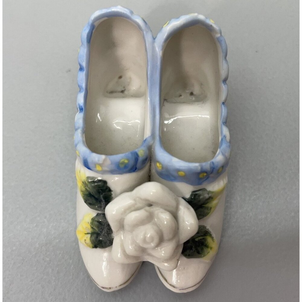 Mini Miniature Vase Pitcher Shoes Porcelain White Floral Flower Made in Japan - Picture 15 of 16